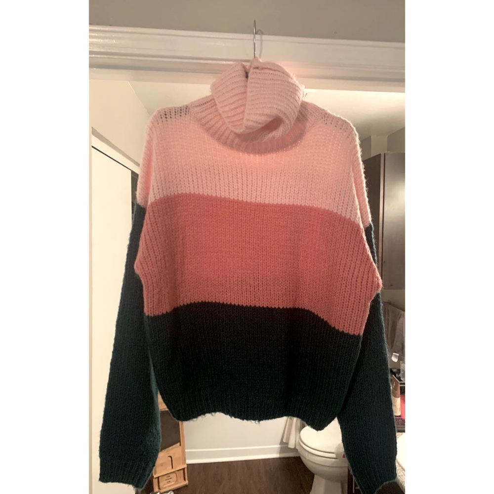 Color Block Turtleneck Sweater